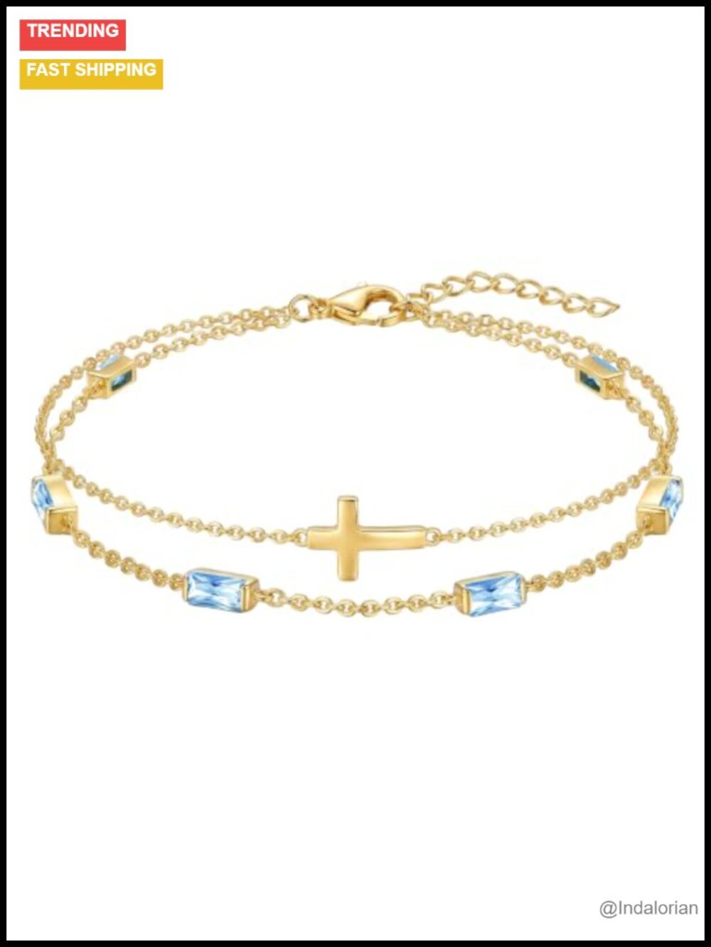 14k Gold Plated Cross Birthstone Bracelet Stackable Adjustable Women Jewelry